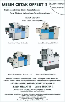 Supplier mesin cetak offset percetakan include Training operator