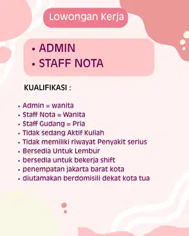 DIBUKA LOWONGAN KHUSUS WILAYAH JAKARTA BARAT KOTA TUA