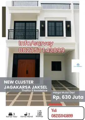 Jual Rumah Cluster 2 Lantai + rooftop bisa custom di Cipedak Jaksel