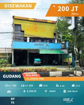 e093 Disewakan Gudang di Poros Jalan Ahmad Yani, Blimbing Malang