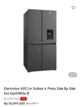 Electrolux 492 Ltl Kulkas 4 Pintu Side by Side Sxs Eqe4960a-B
