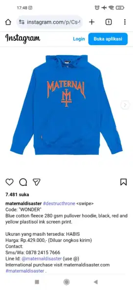 Hoodie maternal original size L bekas pemakain