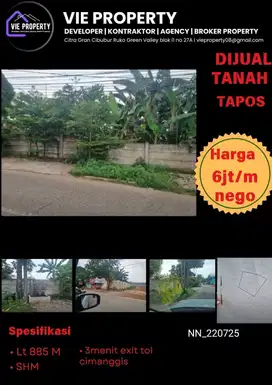 Jual Tanah/Kavling Pinggir Jalan 6Jt/m Nego. Jl Leuwinang Tapos Depok