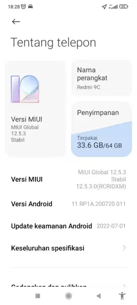 Redmi 9C HP aje Ram 4 Gb/64 Gb