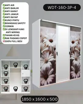 LEMARI PAKAIAN MINIMALIS BAHAN PLAT BESI PINTU GESER ANTI JAMUR