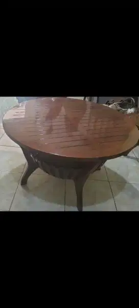 meja tamu jati Jepara asli, diameter 102cm