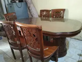 meja makan jati Jepara asli salina, 6 kursi, iaca tebal 8ml