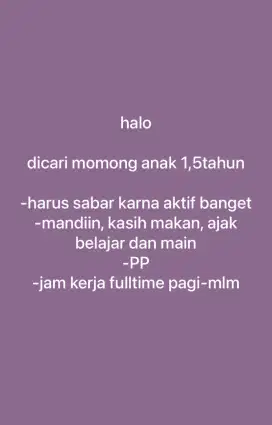 DICARI MOMONG ANAK 1,5TAHUN