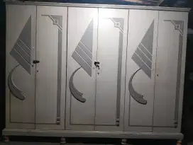 lemari super jumbo tempahan, dalam lapis putih, diplitur coklat lagi