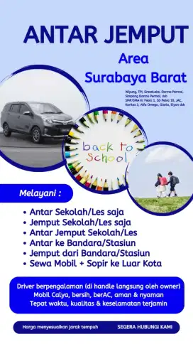 Menerima Antar Jemput Anak Sekolah area Surabaya Barat