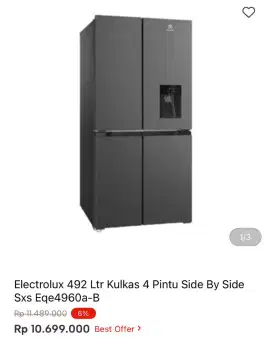 KULKAS SBS ELECTROLUX 4 PINTU SXS EQE4960A-B 492 LTR