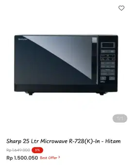 Sharp 25 Ltr Microwave R-728(K)-In -Hitam