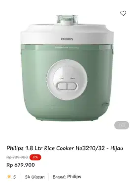 Philips 1,8 Ltr Rice Cooker Hd3210/32 - Hijau