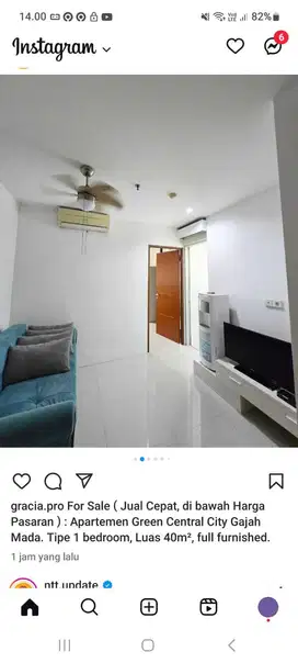 Apartemen Green Central City Gajah Mada Tipe 1 BR Furnished Rapih