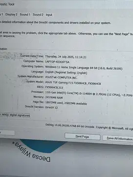 Dijual! Asus TUF Gaming F15 FX506HCB i5-11400H RTX 3050 RAM 24gb