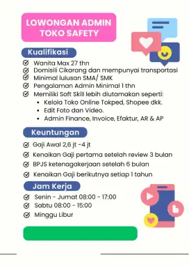 Lowongan Staff Admin Toko Safety