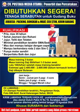 Lowongan Serabutan/ Helper Gudang Buku