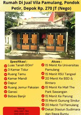 Jual Rumah Di Vila Pamulang, Pondok Petir, Bojongsari, Depok Negotiate
