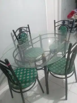 Meja makan kaca kursi 4