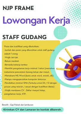 DIBUTUHKAN SEGERA STAFF GUDANG 1 ORANG DAN PRODUKSI 2 ORANG
