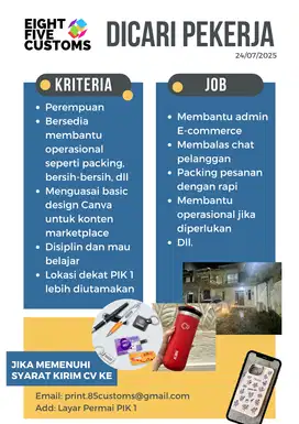 Dicari Admin Wanita Lokasi PIK 1 Layar Permai