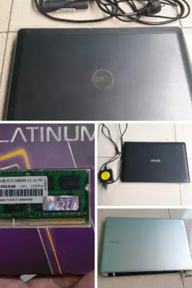 Laptop bekas merk DELL, ASUS, ACER + RAM bekas 4GB DDR4