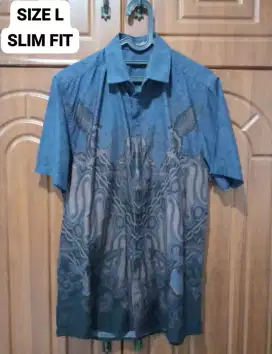 Kemeja Batik Pria Premium Pendek Size L Slim Fit Motif Biru Keren