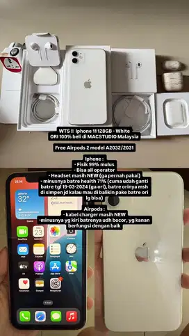 JUAL CEPAT! Iphone 11 128GB, FREE AIRPODS 2
