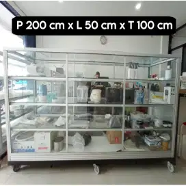 ETALASE KACA 2x1 M DENGAN RODA