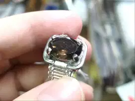 Cincin Batu Smokey Quartz Kecubung Teh QTZ011 Indah Ikatan Perak
