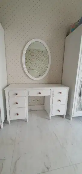 Meja rias set kayu jati putih doff