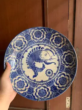 PIRING ANTIK JEPANG MOTIF IKAN BIRU PUTIH