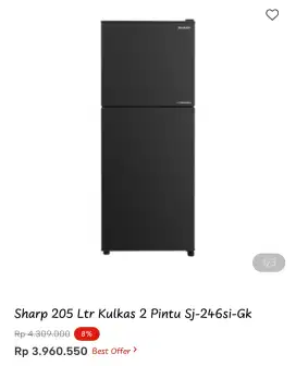 Sharp 205 Ltr Kulkas 2 Pintu Sj246si-Gk