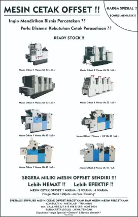 Jual mesin cetak offset baru & mesin cetak offset rekondisi siap cetak