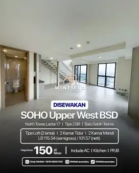 Disewakan Soho Upper West BSD North Tower Tipe Loft 2 Lantai