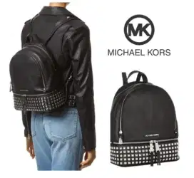 Michael Kors Rhea Medium Studded  Leather Backpack - Black