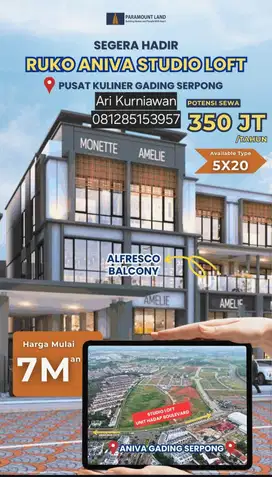 Ruko & Studio Loft ANIVA BY PARAMOUNT LAND super strategis lokasi emas