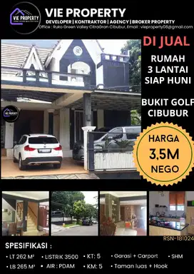 DIJUAL CEPAT NEGO SAMPE DEAL RUMAH 3 LANTAI DI BUKIT GOLF