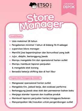 LOWONGAN MANAGER OUTLET TOKO ESKRIM ETSO