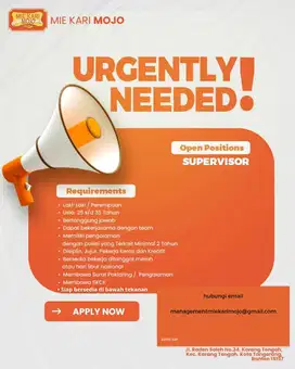 DIPERLUKAN SUPERVISOR FNB