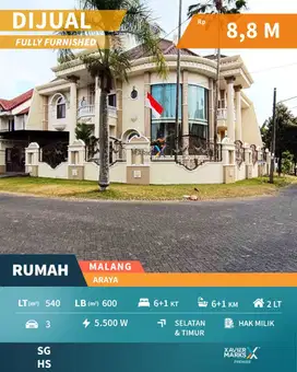 Dijual Rumah Klasik Full Furnished Di Perumahan Elit Araya Malang