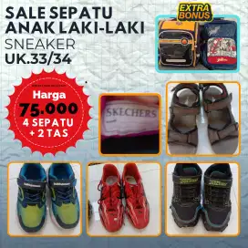 Dijual Paket Sneaker anak Cowo Bonus Tas Sekolah