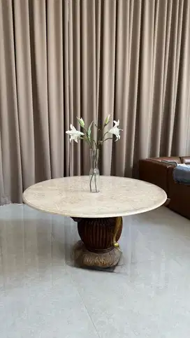 MURAH Meja bundar table marmer asli dan kaki kayu besi antik vintage