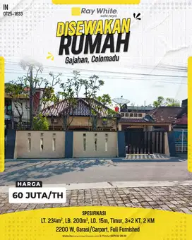 Disewakan Rumah Di Colomadu Dekat Kampus UMS Furnished Siap Huni