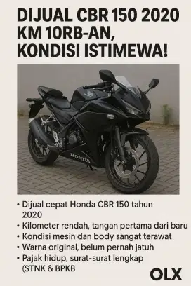 Dijual CBR 150 2020 KM 10RB-an, Kondisi Istimewa!
