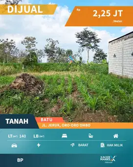 Dijual Murah Tanah Bisa Dibangun Villa di Jl Jeruk, Oro-Oro Ombo Batu