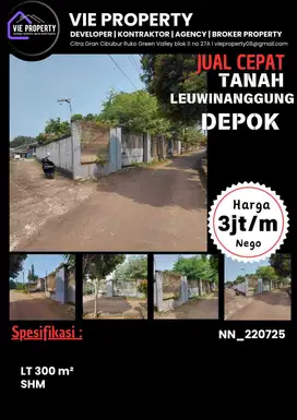 Di Jual Tanah 3 Jt/m2  Lokasi Setrategis. Jln Leuwinanggung Depok