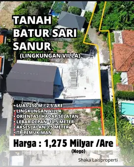 Dijual Tanah Lokasi Jalan Batur Sari Sanur Lingkungan Villa Buntu