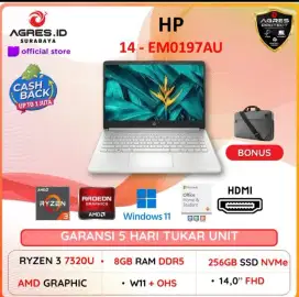 Laptop HP 14 EM0197AU Ryzen3 7320 Kredit Dp0 Proses Cepat