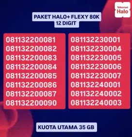 NOMER CANTIK TELKOMSEL HALO 12 DIGIT FREE KUOTA UTAMA 35 GB